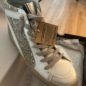 ShuShop Glittering Silver and White High-Top Sneakers